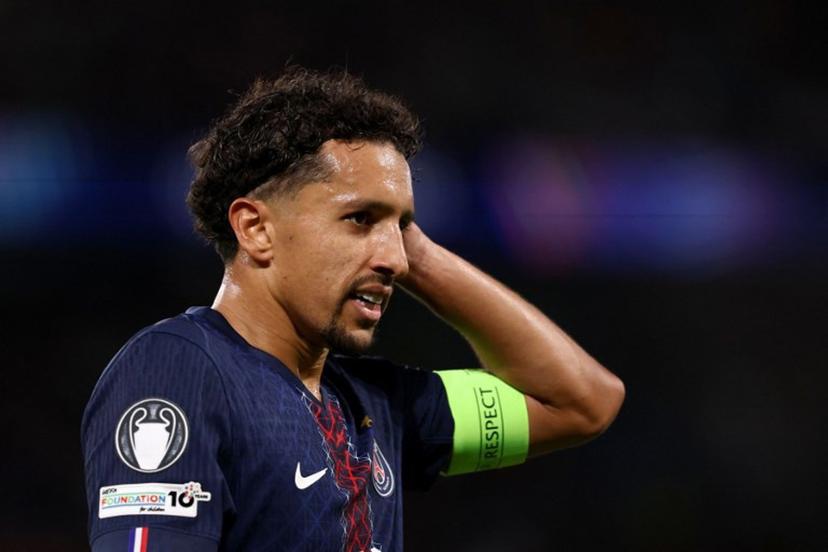 Paris Saint-Germain's Brazilian defender #05 Marquinhos reacts during the UEFA Champions League first round day 1 football match between Paris Saint-Germain (FRA) and Atalanta (ITA) at the Parc des Princes stadium in Paris on September 17, 2025.  FRANCK FIFE / AFP