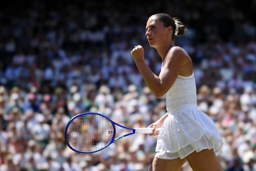 Ukraine's Marta Kostyuk reacts against Italy's Jasmine Paolini during their women's singles quarter-final tennis match on the tenth day of the 2026 Wimbledon Championships at The All England Lawn Tennis and Croquet Club in Wimbledon, southwest London, on July 8, 2026.  Henry NICHOLLS / AFP