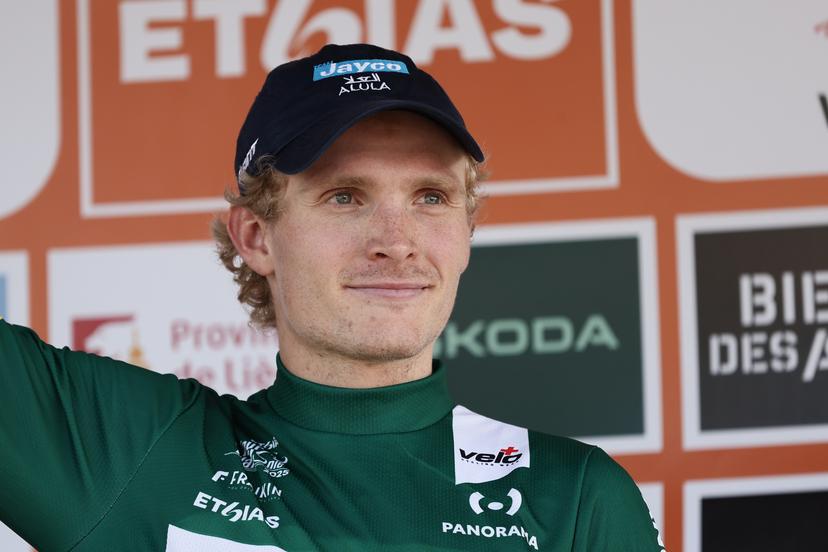 Danish Anders Foldager of Team Jayco AIUIa wearing the green jersey after the third stage of the Tour De Wallonie cycling race, from Estinnes to Antoing (165,3km), on Monday 28 July 2025. BELGA PHOTO BRUNO FAHY