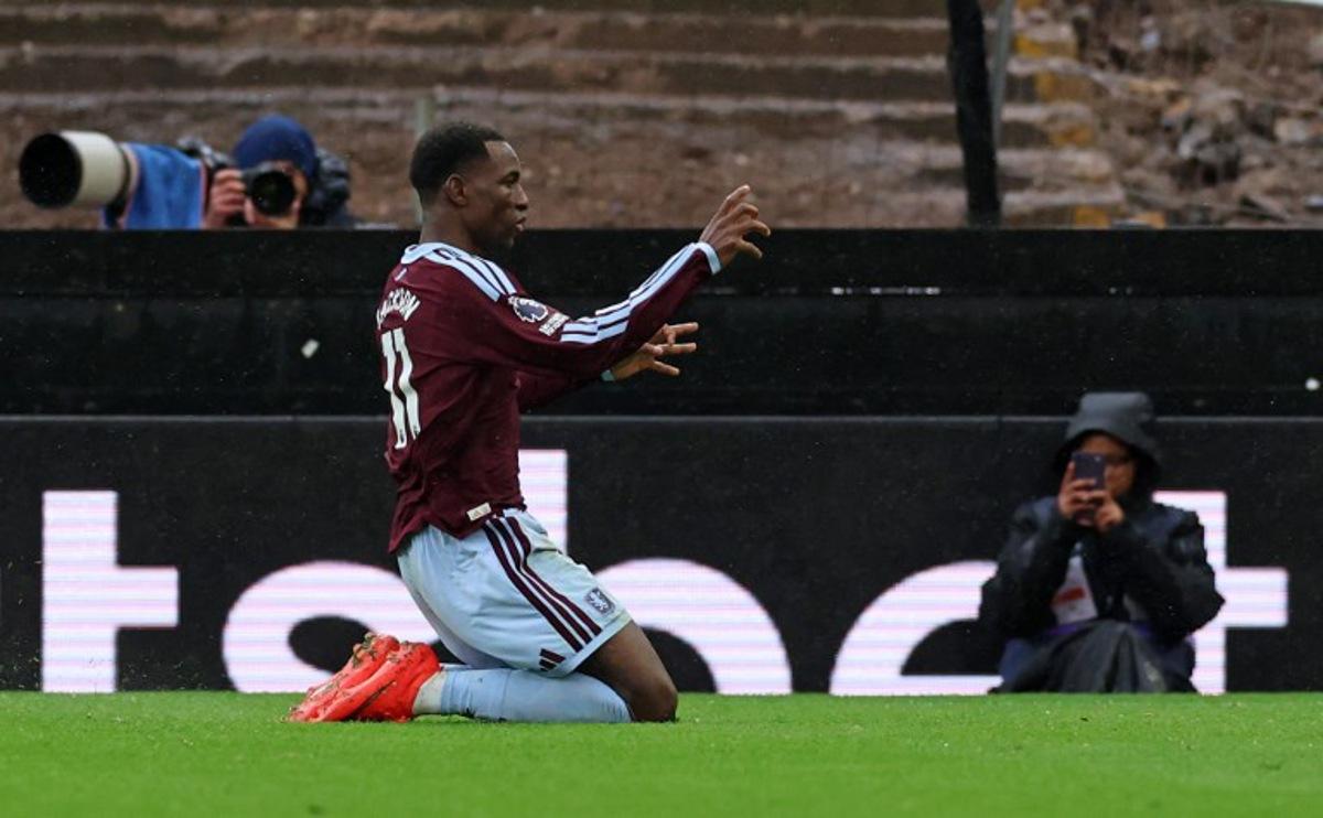 Aston Villa's Senegalese striker #11 Nicolas Jackson scores the team's second goal during the English Premier League football match between Aston Villa and Manchester City at Villa Park in Birmingham, central England on October 24, 2026.  Darren Staples / AFP