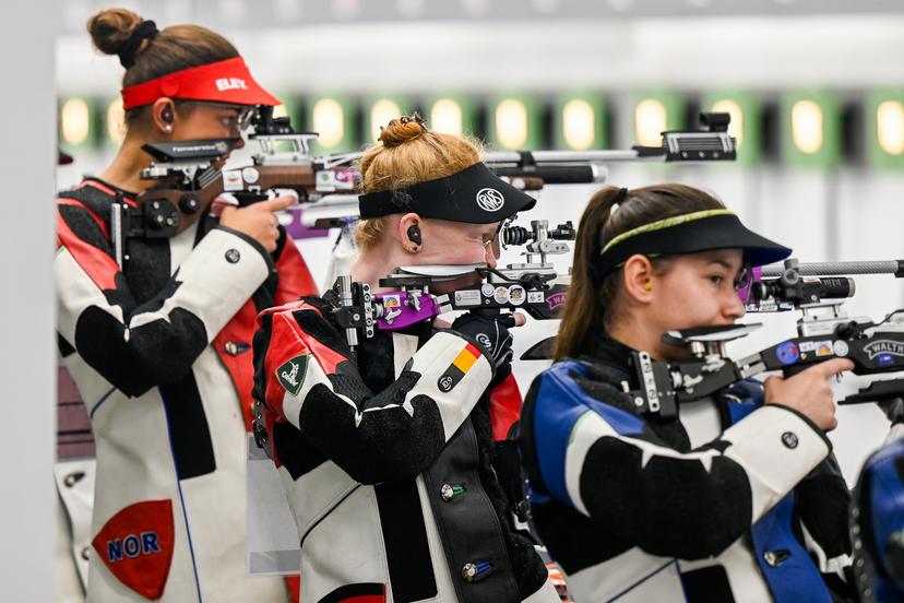 Shooting Athlete Jessie Kaps pictured in action during the 10m Air Rifle Women's Qualifications on the third day of the European Games, in Krakow, Poland, Friday 23 June 2023. The 3rd European Games, informally known as Krakow-Malopolska 2023, is a scheduled international sporting event that will be held from 21 June to 02 July 2023 in Krakow and Malopolska, Poland. BELGA PHOTO LAURIE DIEFFEMBACQ