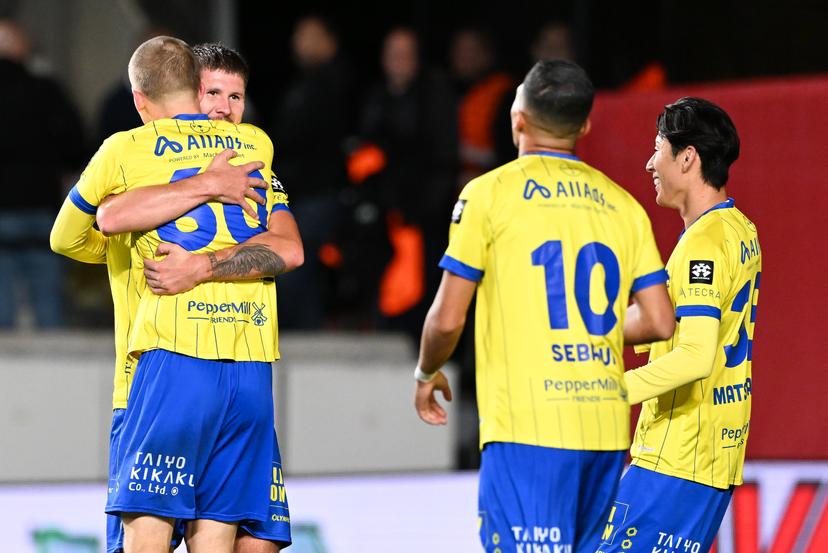 STVV's Robert-Jan Vanwesemael celebrates after scoring during a soccer match between Sint-Truidense VV and RAAL La Louvière, Saturday 5 September 2026, in Sint-Truiden, on day 5 of the 2026-2027 'Jupiler Pro League' first division of the Belgian championship. BELGA PHOTO JILL DELSAUX