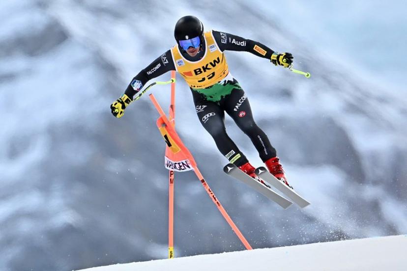 Italy's Matteo Franzoso competes during the Super-G of the FIS Alpine Skiing Men's World Cup in Wengen, Switzerland, on January 13, 2023.   Fabrice COFFRINI / AFP