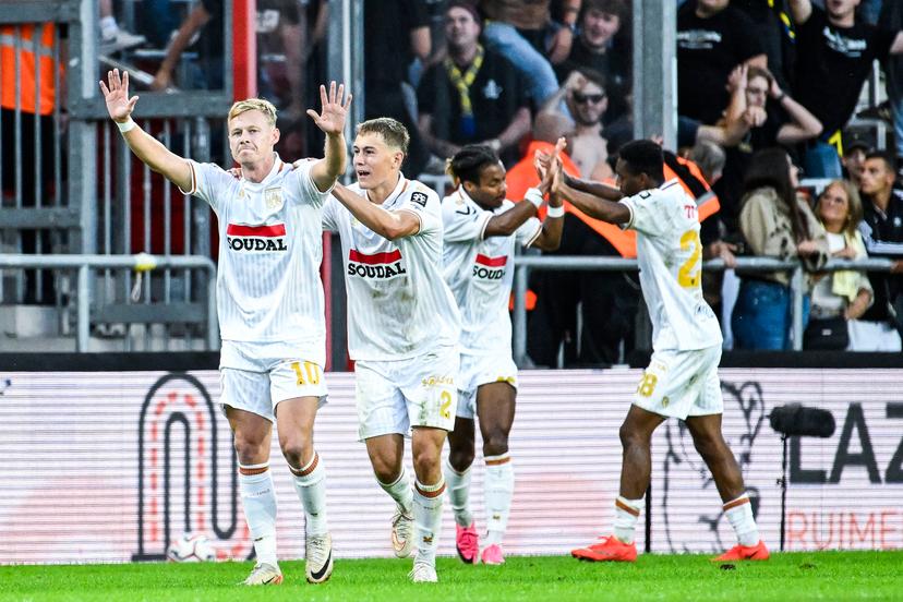 Westerlo's Nikola Storm celebrates after scoring during a soccer match between KV Mechelen and KVC Westerlo, Saturday 5 September 2026 in Mechelen, on day 5 of the 2026-2027 'Jupiler Pro League' first division of the Belgian championship. BELGA PHOTO TOM GOYVAERTS
