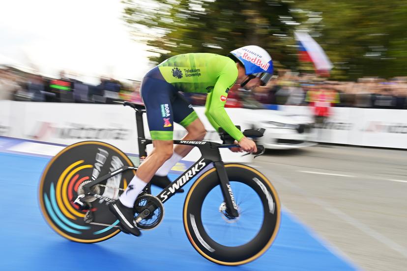 Slovenia's Primoz Roglic pictured at the start of the Men Elite Individual Time Trial race (22km) at the cycling UEC Road European Championships, in Ljubljana, Slovenia, on Wednesday 7 October 2026. The UEC Road European Championships are taking place from 02 to 07 October in Ljubljana, Slovenia. BELGA PHOTO DAVID PINTENS