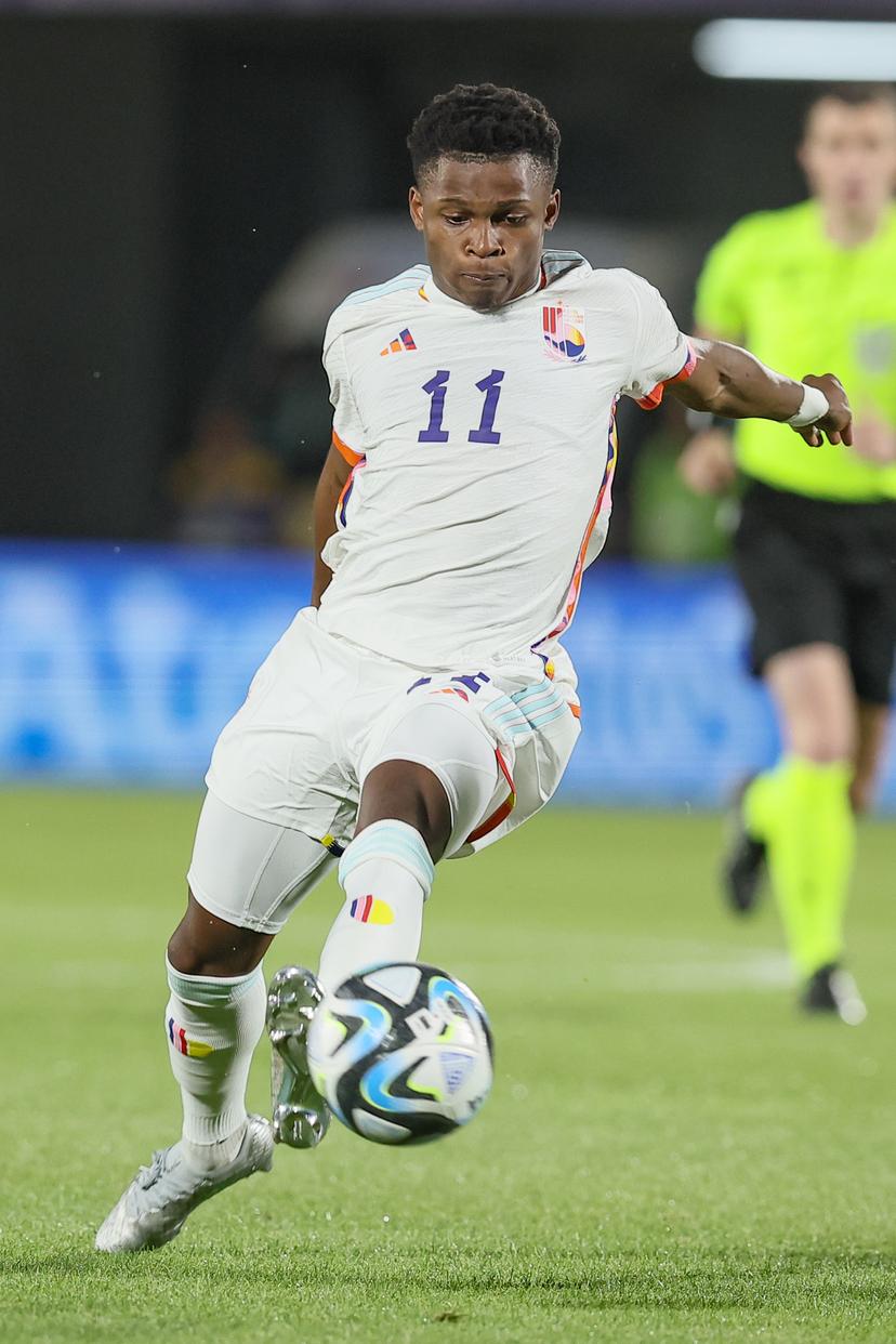 Belgium's Largie Ramazani pictured in action during the third game of the group stage (group A) between Portugal and Belgium at the UEFA Under21 European Championships, in Tbilisi, Georgia, Tuesday 27 June 2023. The UEFA Under21 European Championships take place from 21 June to 08 July in Georgia and Romania. BELGA PHOTO BRUNO FAHY