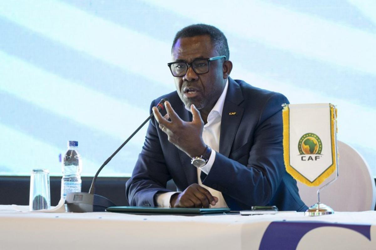 CAF General Secretary Veron Mosengo-Omba speaks during the Confederation of African Football (CAF) and VISA partnership announcement in Abidjan on October 11, 2023.  WIKUS DE WET / AFP