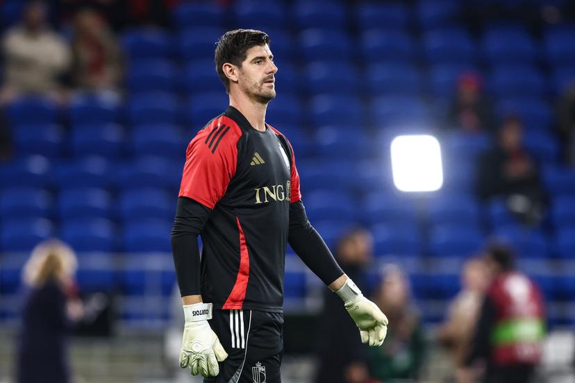 Belgium's goalkeeper Thibaut Courtois pictured in action during the warming-up for a soccer game between Wales and Belgian national team Red Devils, in Cardiff, Wales on Sunday 12 October 2025, qualifier 6/8 for the 2026 FIFA World Cup. BELGA PHOTO BRUNO FAHY