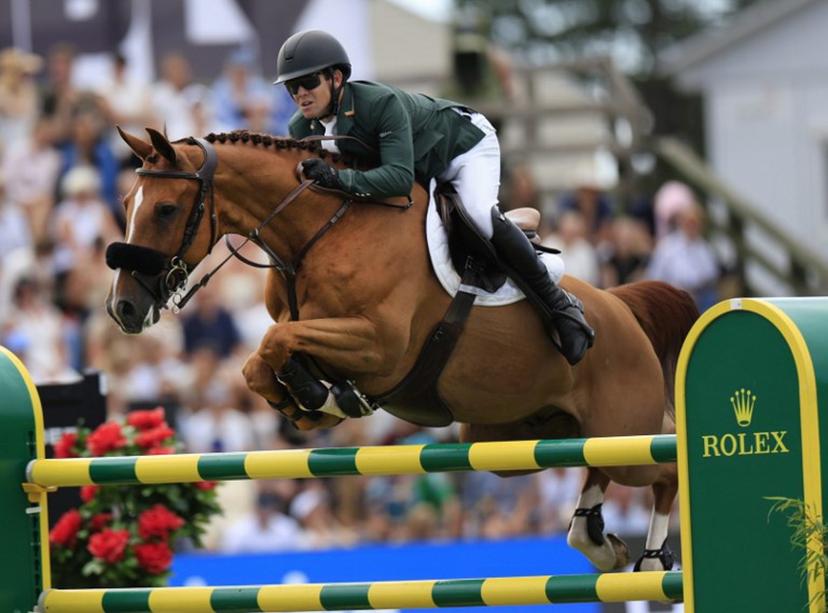 Ireland's Shane Sweetnam competes on the horse "Coriaan Van Klapscheut Z" during the Falsterbo Nations Cup 2026 international show jumping event as part of the Falsterbo Horse Show in Falsterbo, Sweden, on July 10, 2026.  Andreas HILLERGREN / TT News Agency / AFP
