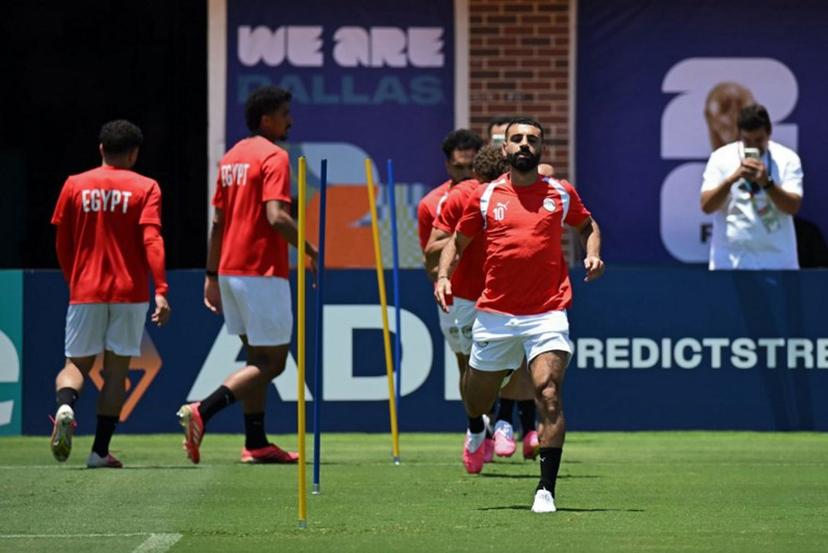 Egypt's forward #10 Mohamed Salah (R)and his teammates take part in a training session in Dallas, on July 2, 2026, ahead of their match against Australia, during the 2026 World Cup football tournament.   Paul ELLIS / AFP