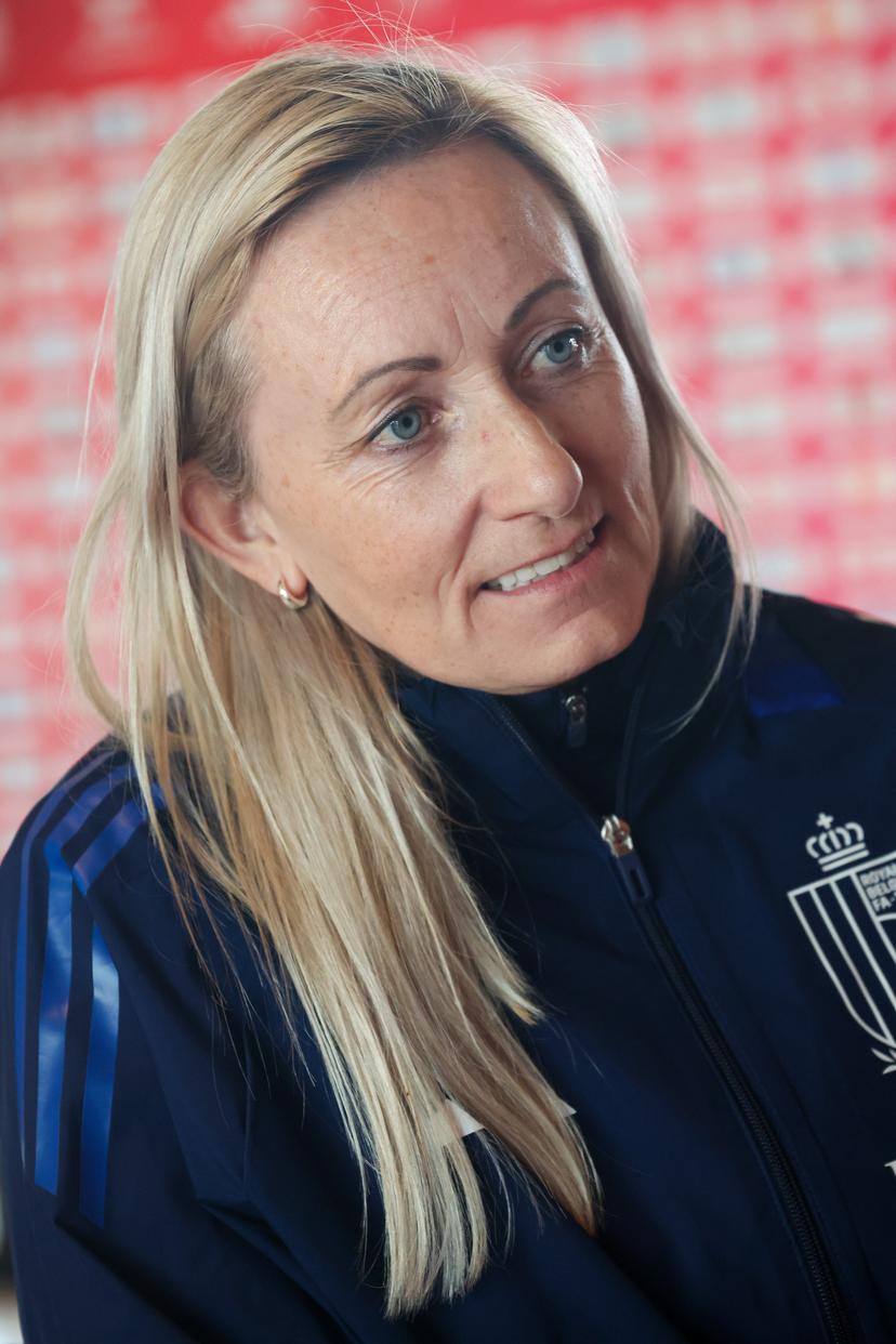 Belgium's head coach Elisabet Gunnarsdottir pictured during a press conference of Belgium's national women's soccer team the Red Flames, on Thursday 26 February 2026 in Tubize. The team is preparing for two games against Israel next week, in the qualifiers for the 2027 FIFA Women's World Cup. BELGA PHOTO VIRGINIE LEFOUR