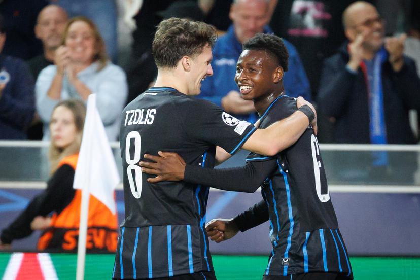 Club's Mamadou Diakhon celebrates after scoring during a soccer game between Belgian Club Brugge KV and French AS Monaco, in Brugge on Thursday 18 September 2025, on the opening day of the League phase of the UEFA Champions League tournament. BELGA PHOTO KURT DESPLENTER