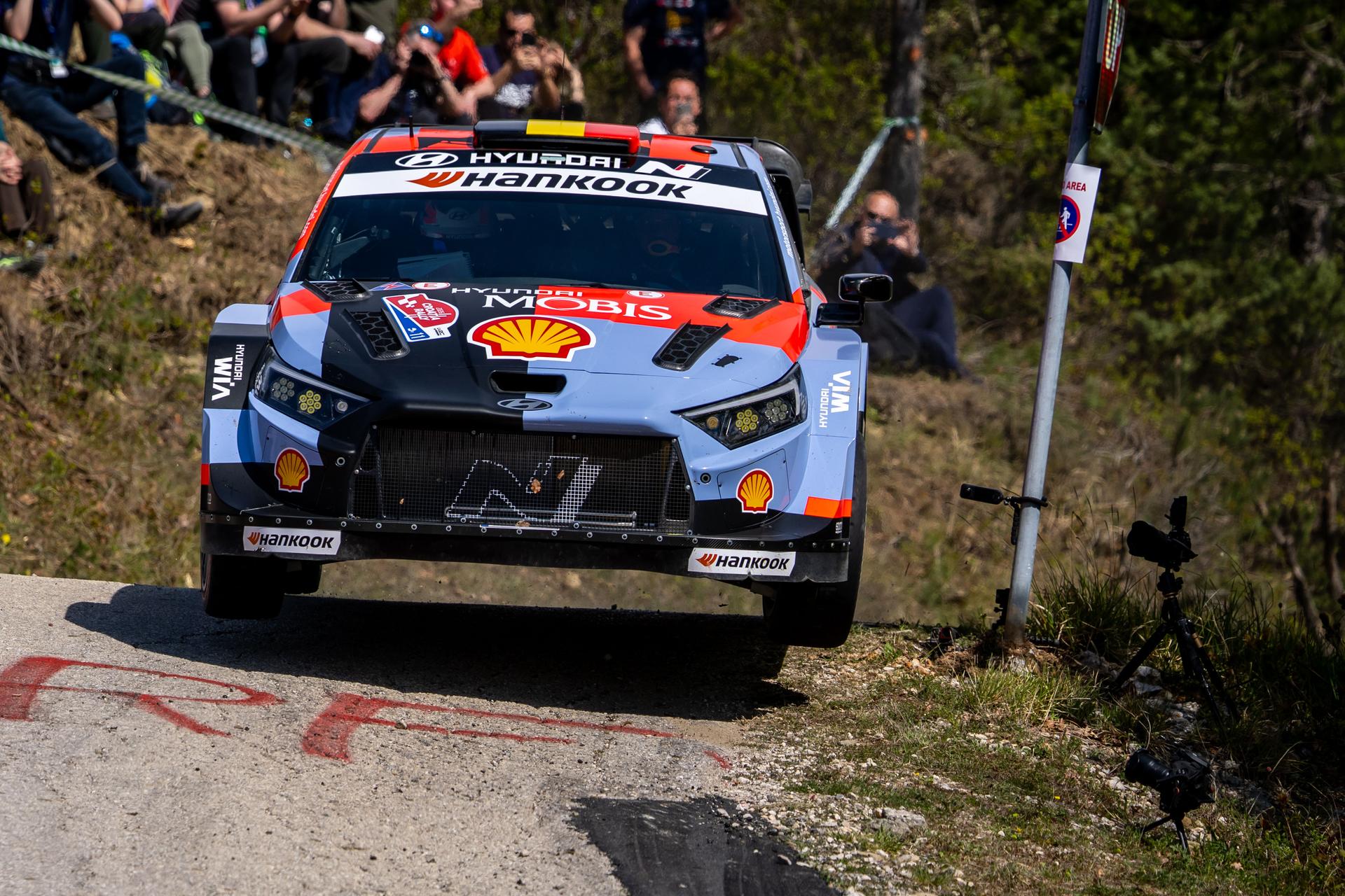 Thierry Neuville of Belgium and Martijn Wydaeghe of Belgium from Hyundai Shell Mobis World Rally Team in Hyundai i20 N Rally1 competes during Day Two of the FIA World Rally Championship Croatia on April 09, 2026 in village Grimalda, near Pazin, Istria County, Croatia. Photo: Igor Kralj/PIXSELL BELGIUM ONLY