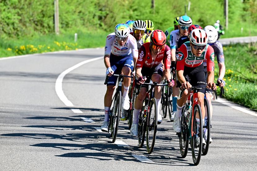 Argentine Eduardo Sepulveda of Lotto Cycling Team and Norwegian Sakarias Koller Loland of Uno-X Mobility pictured in action during the men elite race of the Liege-Bastogne-Liege one day cycling event, 252km from Liege, over Bastogne to Liege, Sunday 27 April 2025. BELGA PHOTO MAARTEN STRAETEMANS