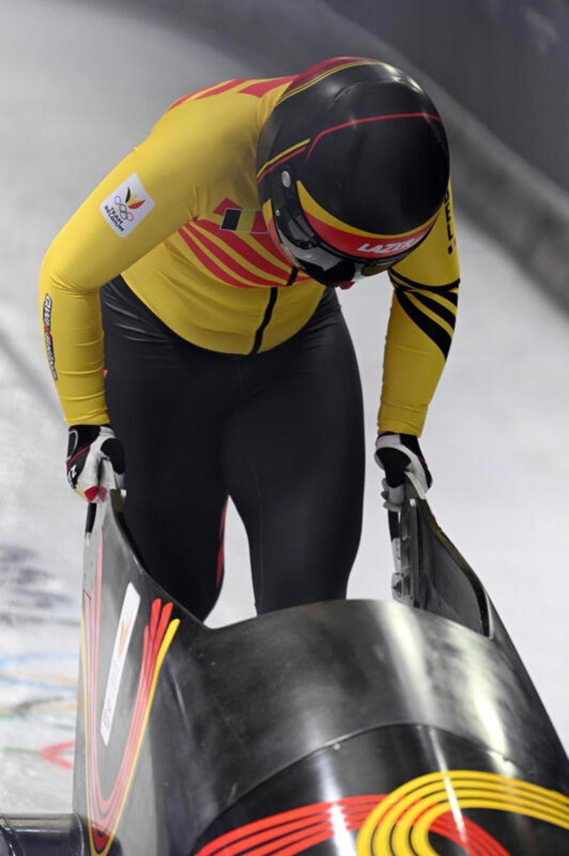 Kelly van Petegem of Belgium competes in Bobsleigh Women's Monobob Heat Two on day nine of the Milano Cortina 2026 Winter Olympic Games at Cortina Sliding Centre, Cortina d'Aprezzo, Italy, February 15, 2026. (Photo by Anthony Behar/Sipa USA) BELGIUM ONLY