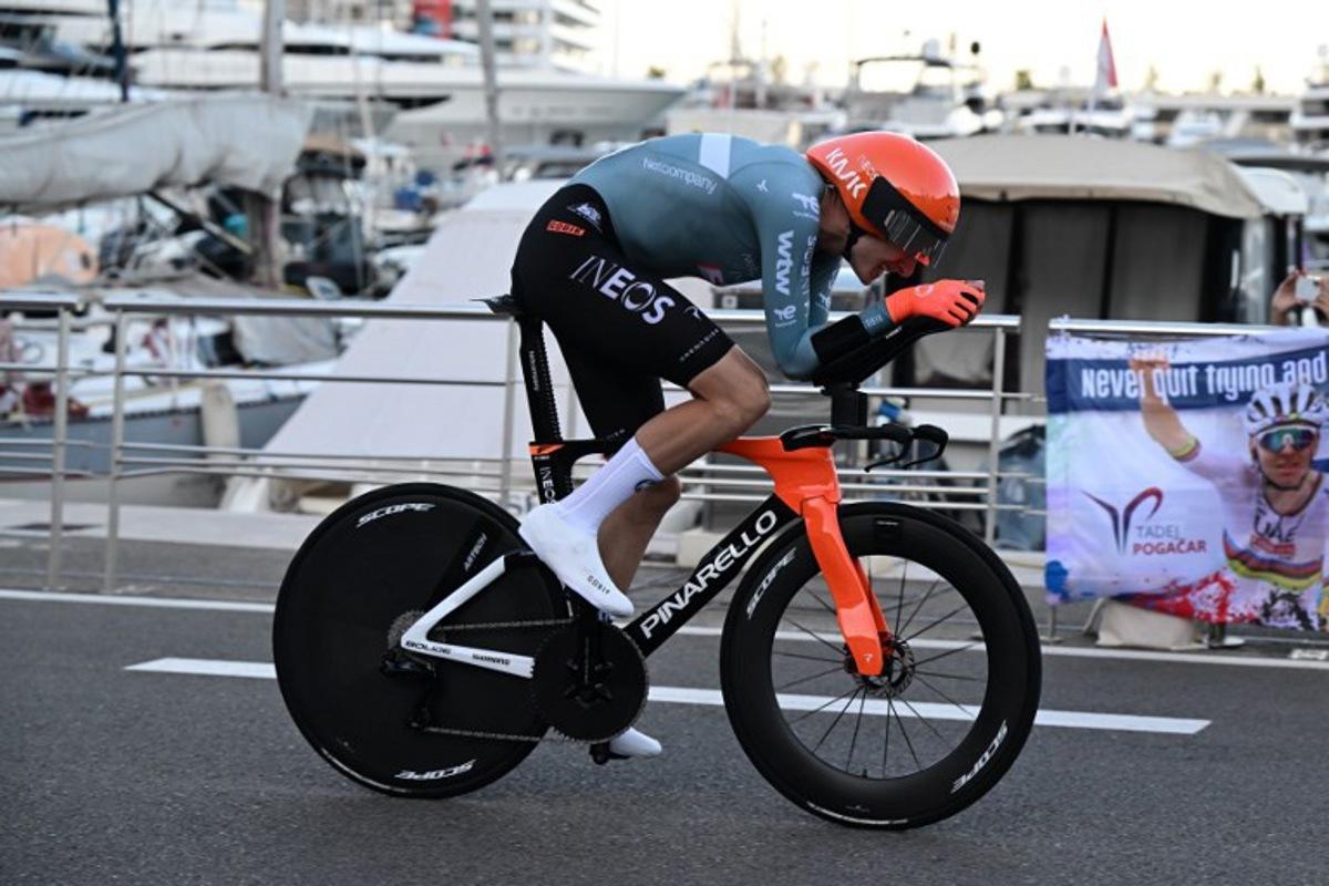 Team Netcompany Ineos' British rider Ben Turner competes during the first stage of the Vuelta a Espana 2026, a 9,4 km time-trial between Monaco and Monaco on August 22, 2026.  Miguel MEDINA / AFP
