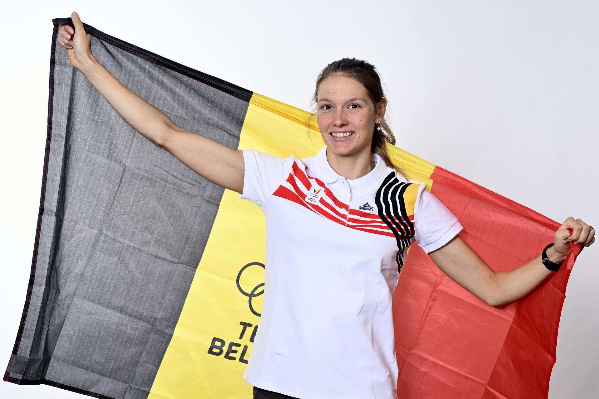 Belgian Jolien Vermeylen poses for the photographer during a photoshoot for the Belgian Olympic Committee BOIC - COIB ahead of the Paris 2024 Olympic Games, in Brussels, Thursday 27 June 2024. BELGA PHOTO ERIC LALMAND