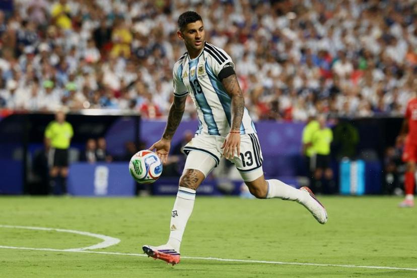 Argentina's defender #13 Cristian Romero runs during the 2026 World Cup football tournament quarter-final match between Argentina and Switzerland at the Kansas City Stadium in Kansas City on July 11, 2026.   CHARLY TRIBALLEAU / AFP
