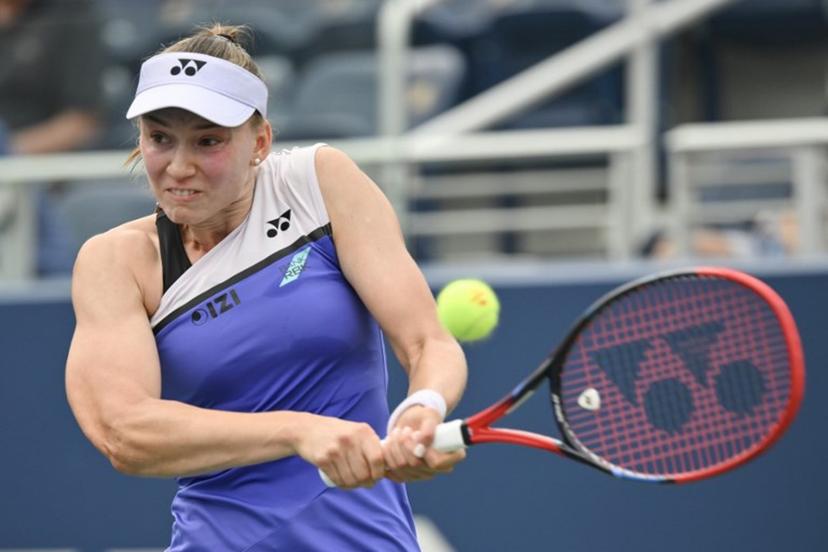 Kazakhstan's Elena Rybakina hits a return to USA's Thea Frodin during their women's singles first round tennis match on day three of the US Open tennis tournament at the USTA Billie Jean King National Tennis Center in New York City on September 1, 2026.  ANGELA WEISS / AFP