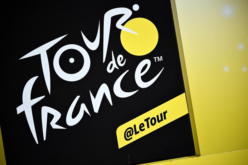 Illustration picture shows the logo of the Tour de France during the first stage of the Tour de France cycling race, a 13 km individual time trial in and around Copenhagen, Denmark, Friday 01 July 2022. This year's Tour de France takes place from 01 to 24 July 2022 and starts with three stages in Denmark. BELGA PHOTO JASPER JACOBS