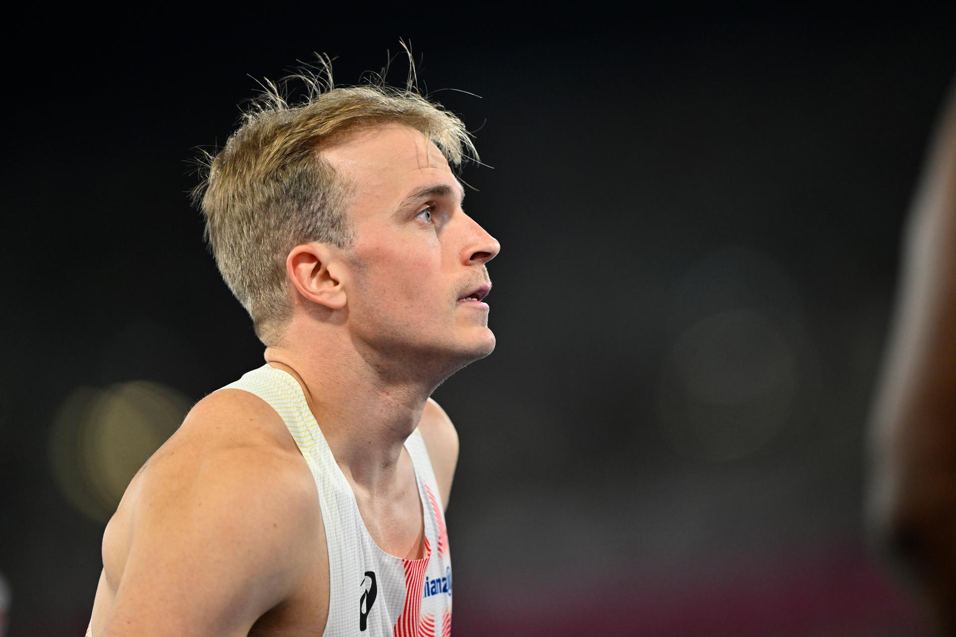 Belgian athlete Simon Verherstraeten after finishing 8th with an injury in the men's final of the 100m event  on the second day of the European Athletics Championships (August 10-18) in Birmingham, United Kingdom, on Tuesday 11 August 2026. BELGA PHOTO ERIC LALMAND