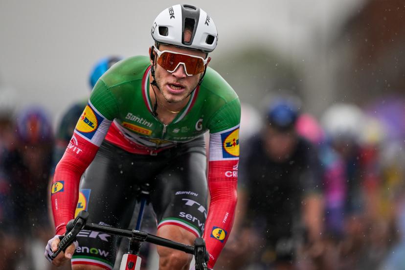 Italian Jonathan Milan of Lidl-Trek crosses the finish line at the first stage of the 'Renewi Tour' multi-stage cycling race, from Diest and back (191,3 km) on Wednesday 19 August 2026. The five-day race takes place from 19 to 23/08. BELGA PHOTO DAVID PINTENS