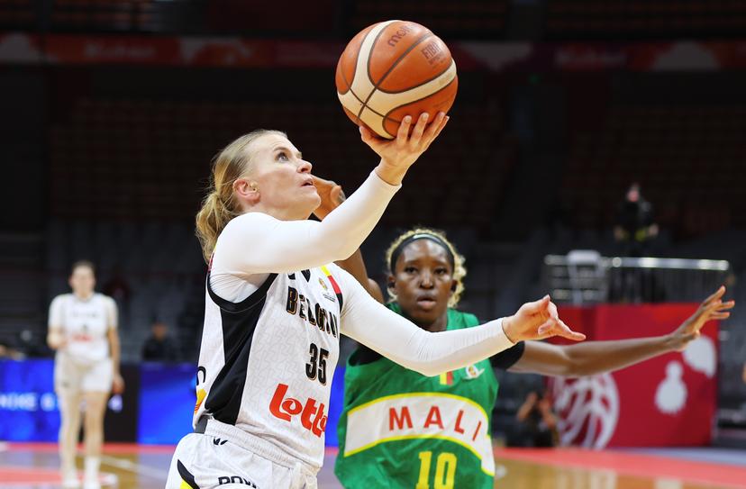Belgium's Julie Vanloo fights for the ball during a basket game between Belgium's national team Belgian Cats and Mali, in Wuhan, China, on Saturday 14 March 2026, the third game (out of 5) of the qualifications phase for the World Cup Basket tournament. BELGA PHOTO NIKOLA KRSTIC