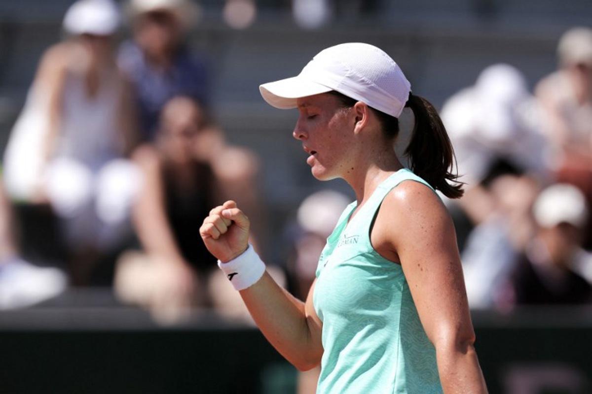 Spain's Kaitlin Quevedo reacts after a point as she plays against France's Leolia Jeanjean during their women's singles match on day 2 of the French Open tennis tournament at the Roland-Garros Complex in Paris on May 25, 2026.  Thomas SAMSON / AFP