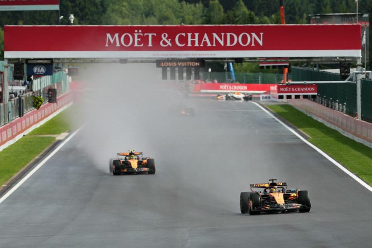 McLaren's Australian driver Oscar Piastri drives ahead of McLaren's British driver Lando Norris races during the Formula One Belgian Grand Prix at the Spa-Francorchamps circuit in Spa, on July 27, 2025.  Dimitar DILKOFF / AFP