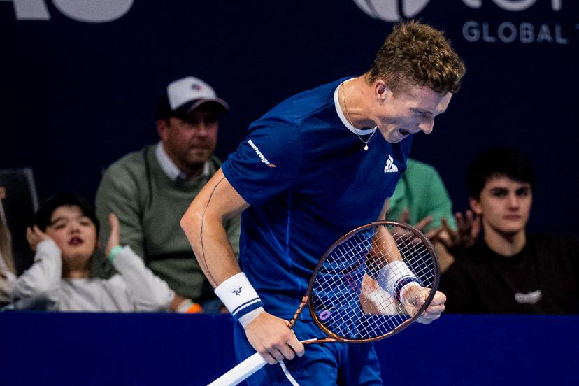Czech Jiri Lehecka celebrates during the European Open ATP tennis tournament in Brussels, on Saturday 18 October 2025. This year's edition of the tournament is taking place from 12 to 19 October 2025. BELGA PHOTO JASPER JACOBS