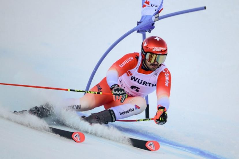 Switzerland's Loic Meillard competes during the first run of the Men's Giant Slalom event of the FIS Alpine Skiing World Cup in Val d'Isere, on December 13 2025.  OLIVIER CHASSIGNOLE / AFP