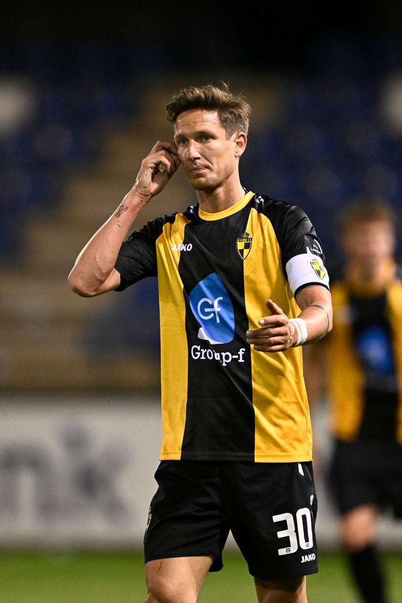 Lierse's Glenn Claes pictured during a soccer game between Jong Genk and Lierse SK, Friday 18 April 2025 in Geel, on the 30th and last day of the 2024-2025 'Challenger Pro League' 1B second division of the Belgian championship. BELGA PHOTO JOHAN EYCKENS