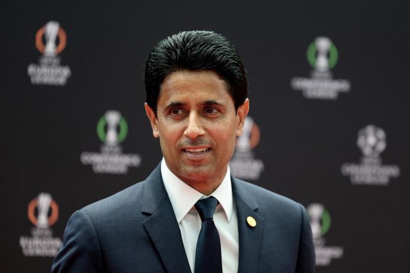 Paris Saint Germain's Qatari president Nasser al-Khelaifi poses prior to the draw ceremony for the league phase of the 2026-2027 UEFA Champions League football tournament at the Grimaldi Forum in the Principality of Monaco on August 27, 2026.  Valery HACHE / AFP