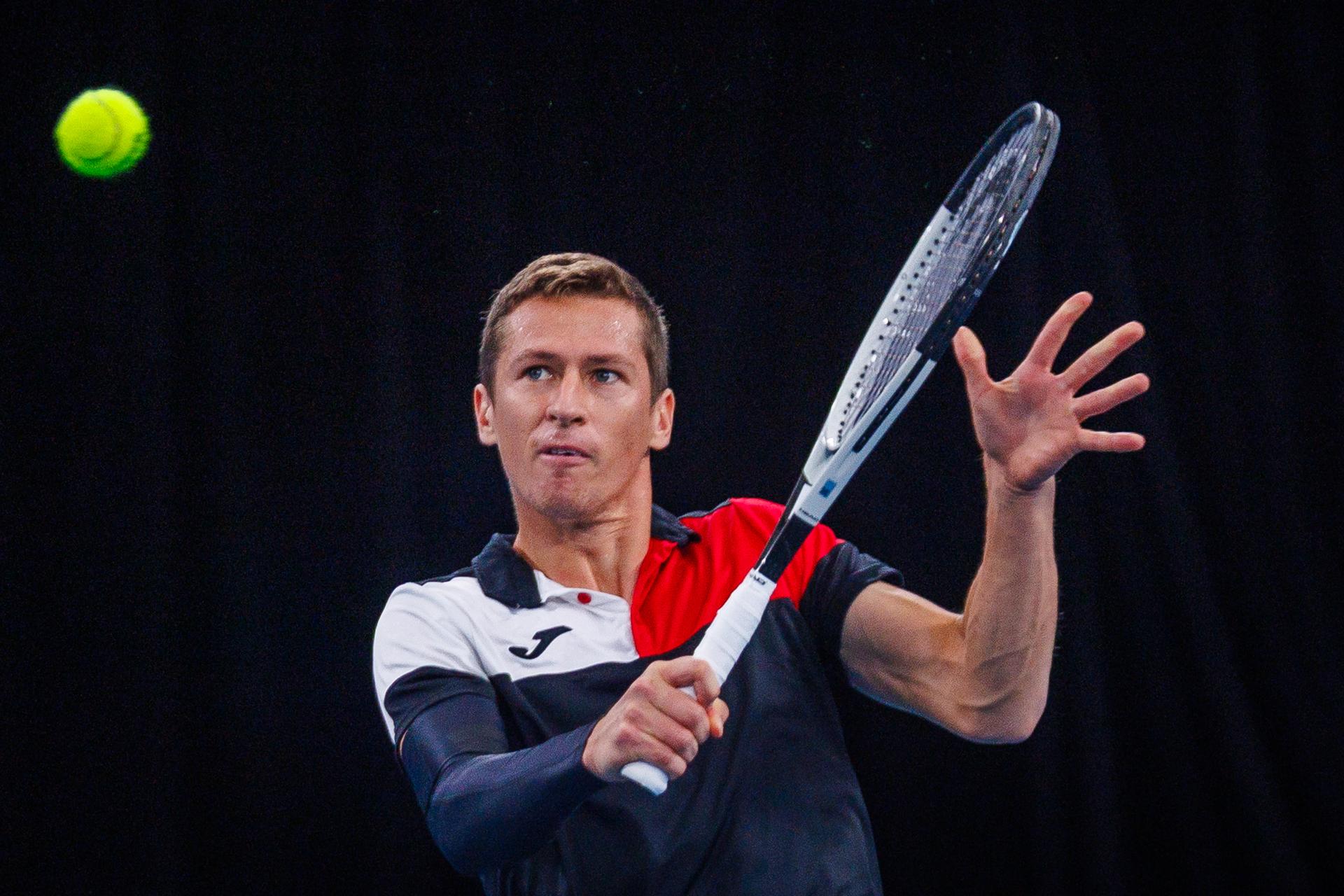Belgian Kimmer Coppejansa pictured during a training practice of the Belgian team, Thursday 11 September 2025, in Ken Rosewall Arena, Sydney, Australia. Belgium will compete this weekend in the second round of the Davis Cup qualifiers against Australia. BELGA PHOTO PATRICK HAMILTON