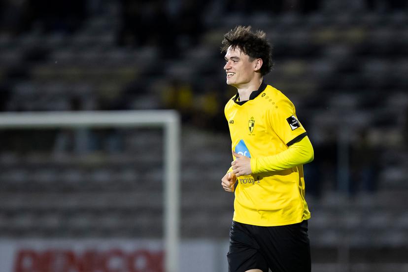 Lierse's Cedric Van Meirvenne pictured after scoring during a soccer game between Lierse SK and KSC Lokeren, Friday 17 April 2026 in Lier, on day 34 of the 2025-2026 'Challenger Pro League' 1B second division of the Belgian championship. BELGA PHOTO KRISTOF VAN ACCOM
