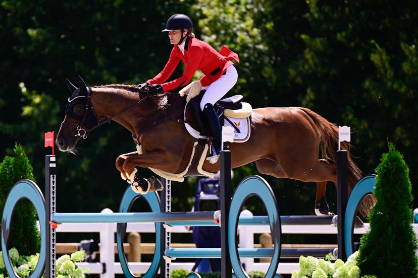 Belgian Lara de Liedekerke and her horse Origi pictured in action during the qualifiers for the Eventing Individual Jumping equestrian event at the Chateau de Versailles in Versailles, during the Paris 2024 Olympic Games, on Monday 29 July 2024 in Paris, France. The Games of the XXXIII Olympiad are taking place in Paris from 26 July to 11 August. The Belgian delegation counts 165 athletes competing in 21 sports. BELGA PHOTO LAURIE DIEFFEMBACQ