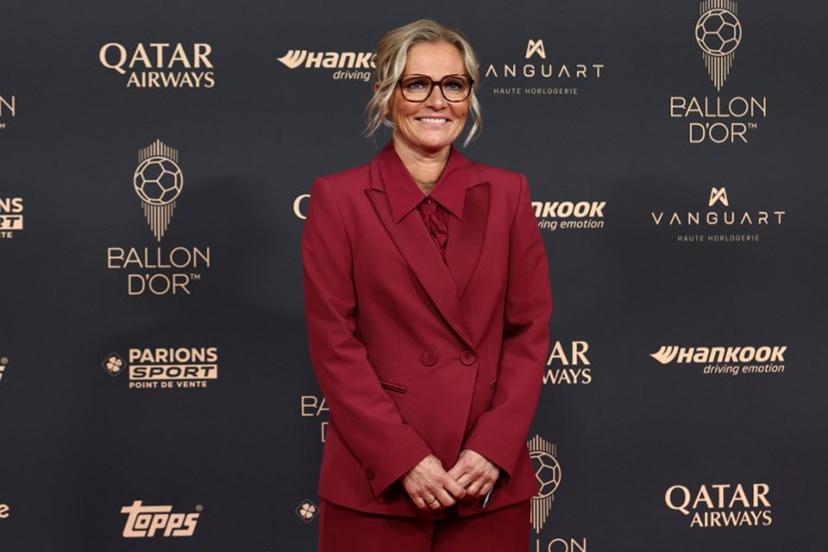 England's football team's Dutch head coach Sarina Wiegman poses upon arrival before the 2025 Ballon d'Or France Football award ceremony at the Theatre du Chatelet in Paris on September 22, 2025.  FRANCK FIFE / AFP
