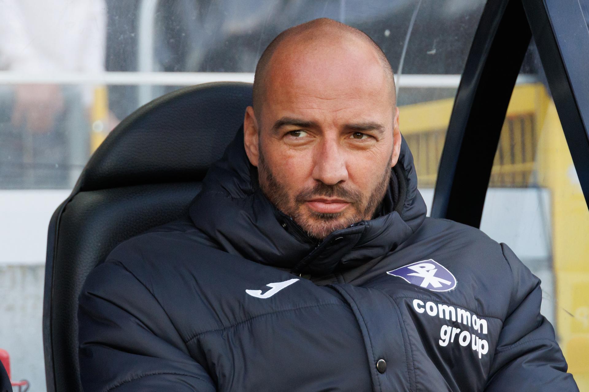 Patro Eisden's head coach Stijn Stijnen pictured during a soccer match between Cercle Brugge and Patro Eisden Maasmechelen, Friday 23 May 2025 in Brugge, the second leg of the Relegation Play-offs Finals of the 2024-2025 'Jupiler Pro League' Belgian championship. The winner of the meeting will qualify to play in the First Division. BELGA PHOTO KURT DESPLENTER