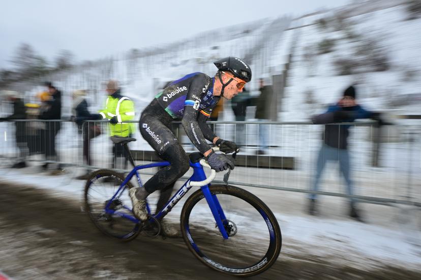 Belgian Thibau Nys pictured in action during the Elite men race at the Belgian Cyclocross Championships in Beringen on Sunday 11 January 2026. BELGA PHOTO DAVID PINTENS