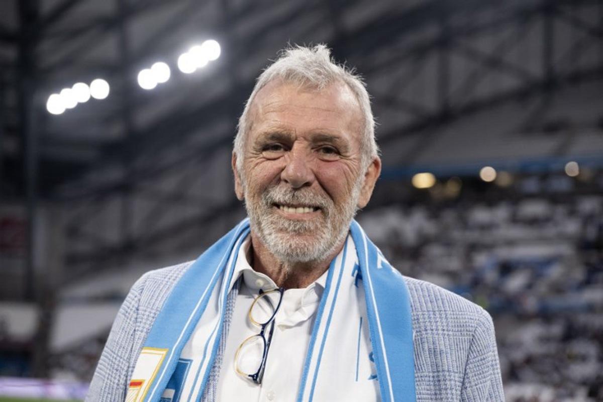 Belgian football manager and former player Eric Gerets poses prior to a Legends football match to celebrate the 125th Anniversary of Olympique de Marseille (OM) football club at the Stade Velodrome in Marseille, southern France, on May 2, 2025.   MIGUEL MEDINA / AFP