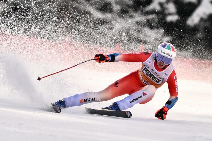Switzerland's Michelle Gisin competes in the Women's Super G event of FIS Alpine Skiing World Cup in La Thuile, Italy on March 13, 2025.  Marco BERTORELLO / AFP