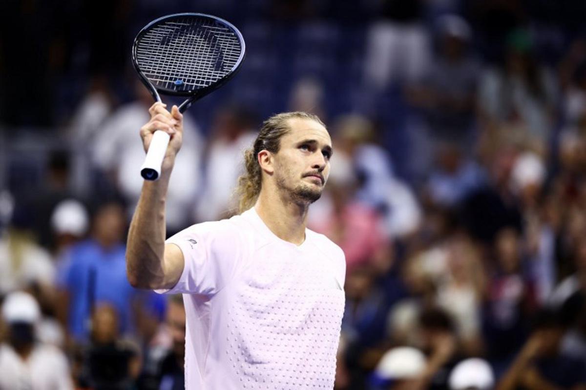 Germany's Alexander Zverev celebrates after victory during the men's singles round of 16 tennis match against Italy's Luciano Darderi on day nine of the US Open tennis tournament at the USTA Billie Jean King National Tennis Center in New York City on September 7, 2026.  CHARLY TRIBALLEAU / AFP
