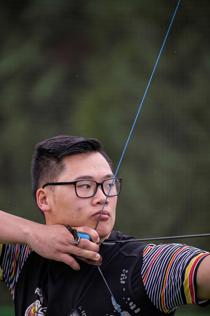 Belgian Archer Theo Carbonetti pictured in action during a training camp organized by the BOIC-COIB Belgian Olympic Committee in Belek Turkey, Sunday 20 November 2022. The stage takes place from 12 to 27 November. BELGA PHOTO LAURIE DIEFFEMBACQ