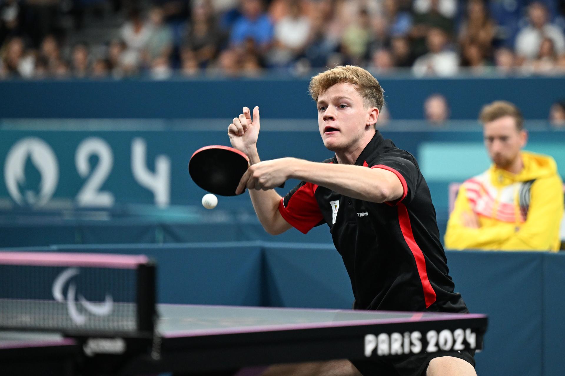 Laurens Devos earns his ticket to the men's para table tennis singles final at the Paris Paralympic Games, in class 9, on September 7, 2024, Paris, France. Photo by Tomas Stevens/ABACAPRESS.COM - ***BELGIUM ONLY***