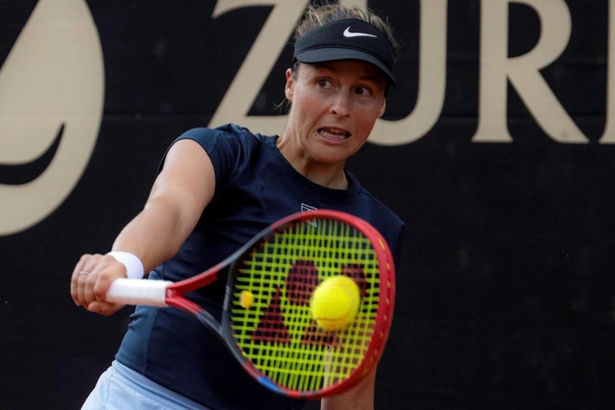 Germany's Tatjana Maria returns the ball to Colombia's Camila Osorio during their WTA Bogota 2025 women's singles quarterfinal match in Bogota, on April 4, 2025.   Luis ACOSTA / AFP
