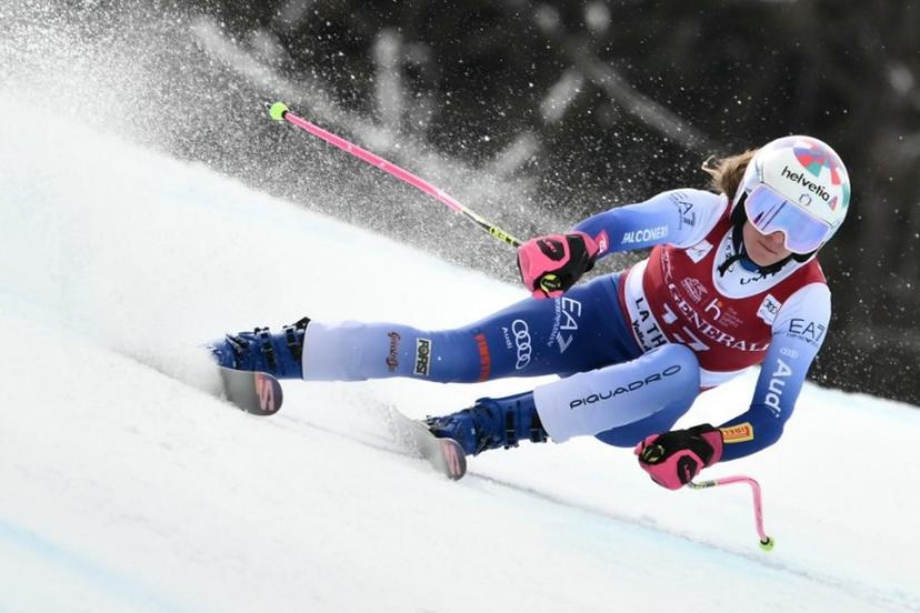Italy's Marta Bassino competes during the Women's Super G replacing St Moritz event of FIS Alpine Skiing World Cup in La Thuile, Italy on March 14, 2025.  Marco BERTORELLO / AFP