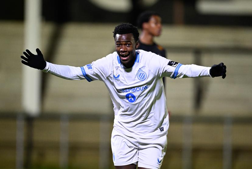 Club's Jessi Da Silva celebrates after scoring during a soccer game between Royal Olympic Charleroi and Club NXT, Friday 23 January 2026 in Charleroi, on day 21 of the 2025-2026 'Challenger Pro League' 1B second division of the Belgian championship. BELGA PHOTO JOHN THYS