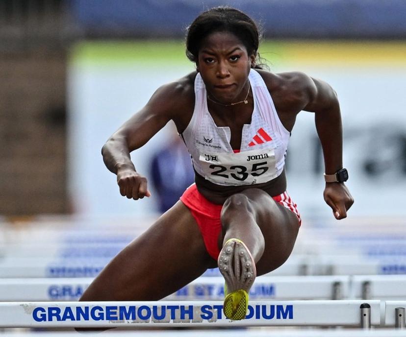 (FILES) France's Cyrena Samba-Mayela competes to take fourth place in Women's 100m hurdles final at the Scottish Athletics Championships at Grangemouth Stadium, in Grangemouth, Scotland on August 24, 2025.  Hampered by injuries this season and not physically fit enough, Olympic 100m hurdles silver medallist Cyrena Samba-Mayela will not compete in the World Athletics Championships in Tokyo (September 13 to 21), the French hurdler announced on Instagram on August 25, 2025. Andy Buchanan / AFP