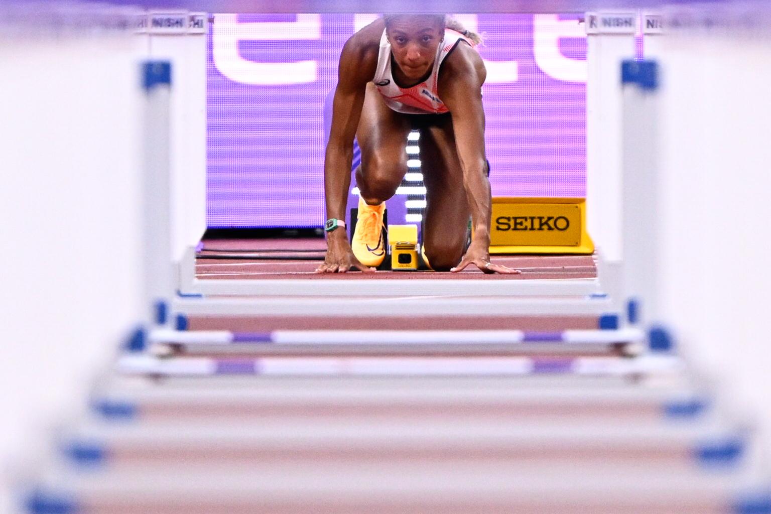 Belgian Nafissatou Nafi Thiam pictured before the 100m hurdles event of the women's Heptathlon competition, at the World Athletics Championships in Tokyo, Japan, on Friday 19 September 2025. The outdoor Worlds are taking place from 13 to 21 September. BELGA PHOTO JASPER JACOBS