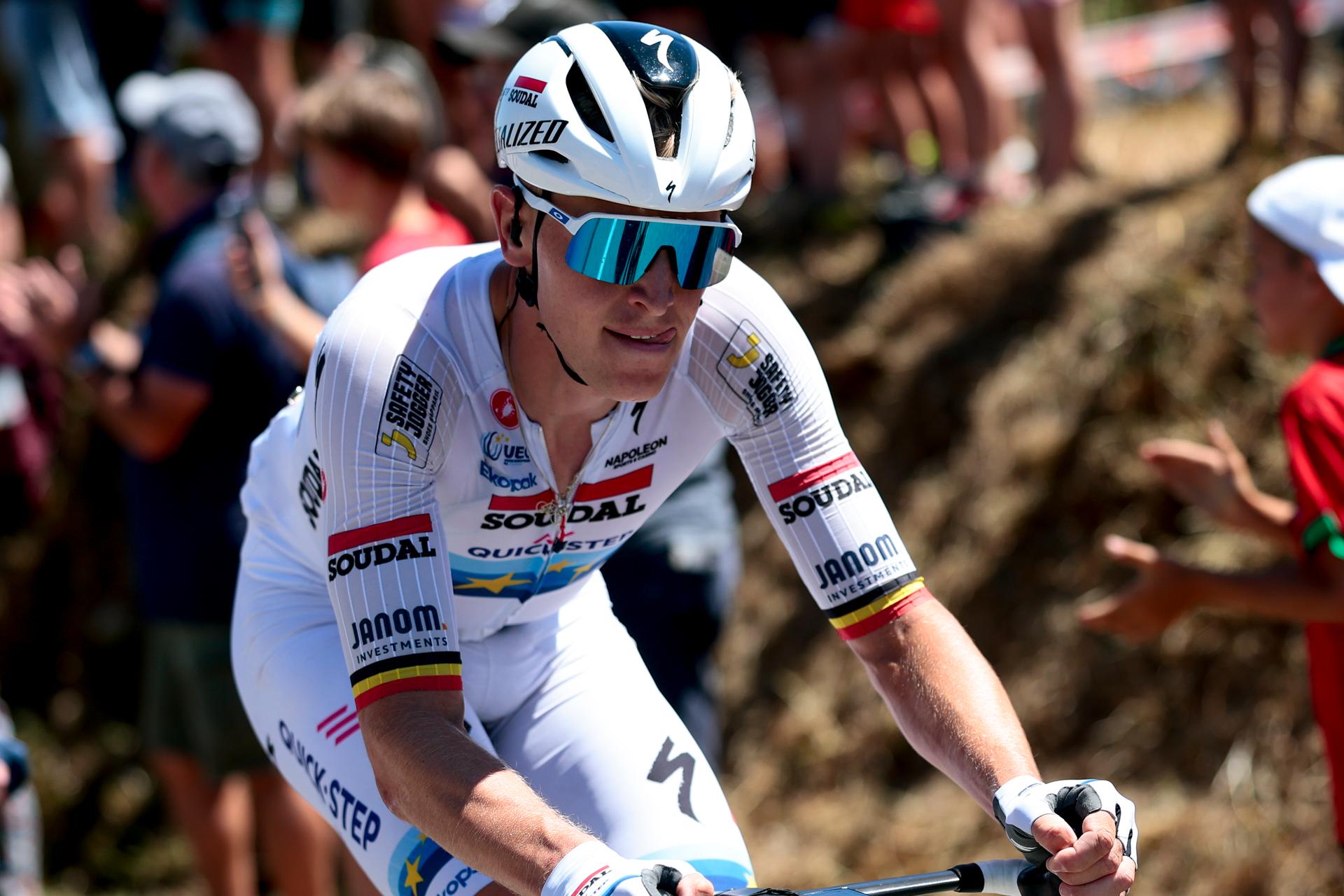 Belgian Tim Merlier of Soudal Quick-Step pictured in action during stage seven of the 2025 Tour de France cycling, from Saint-Malo to Mur-de-Bretagne (194 km), on Friday 11 July 2025 in France. The 112th edition of the Tour de France starts on Saturday 5 July in Lille, France, and will finish in Paris, France on the 27th of July. BELGA PHOTO POOL LUCA BETTINI